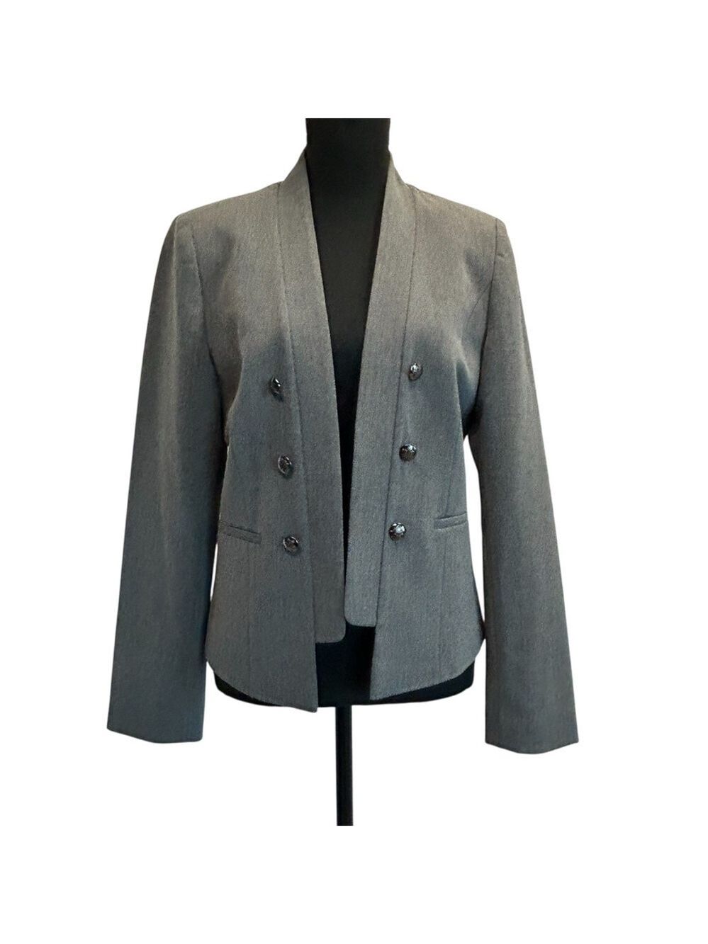 Tahari Arthur S. Levine gray short Blazer open front collarless inverted lapel 6